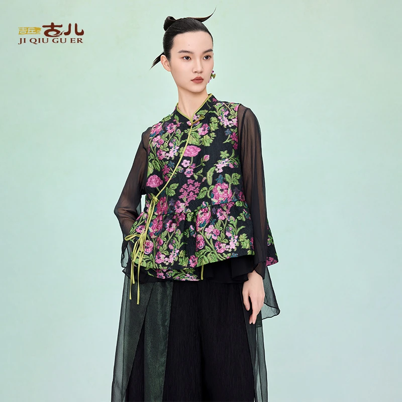 吉丘古儿花仙子马夹民族风提花富家千金小个子国风马甲G251Y019