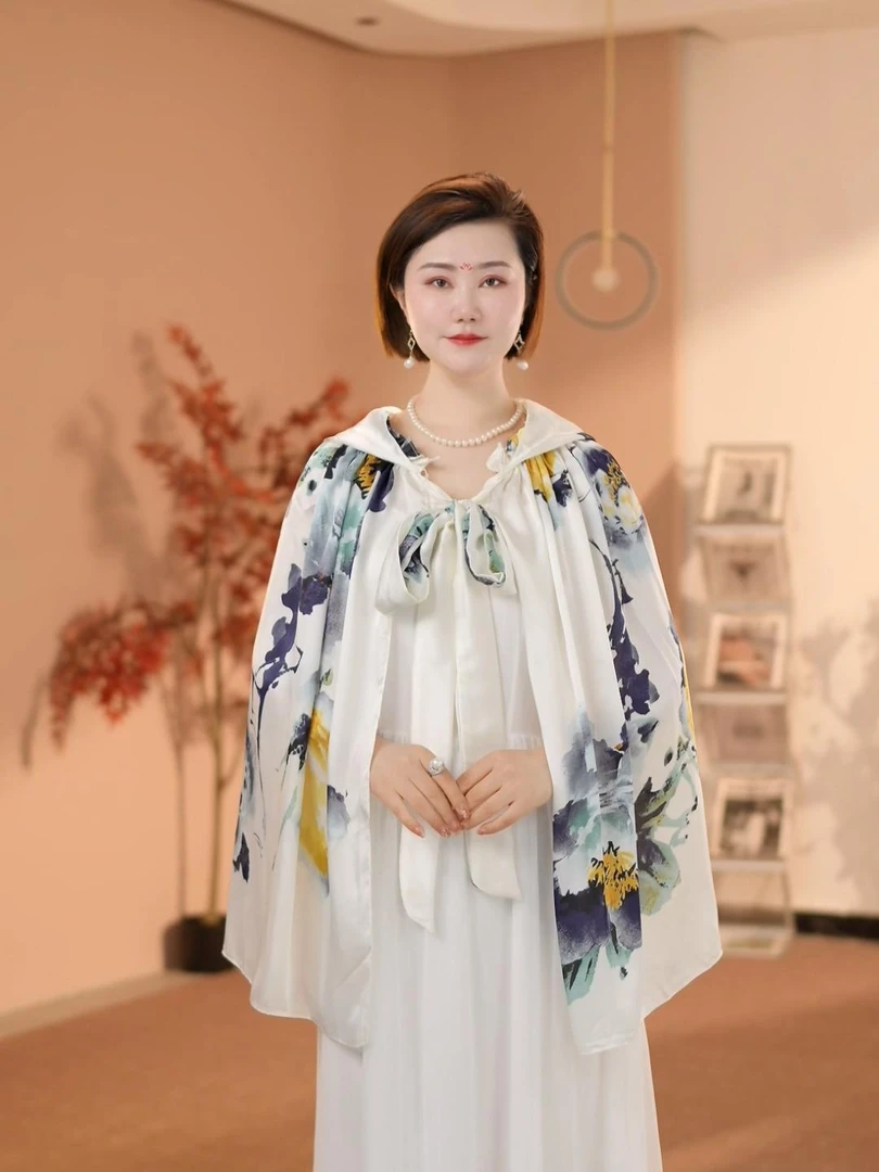 荷叶领斗篷连帽印花夏季防晒披肩外搭大方时尚百搭 9071