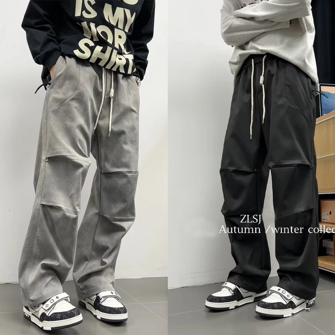 9563#【秋款弯刀工装裤】青少年潮流时尚百搭宽松直筒工装休闲长裤