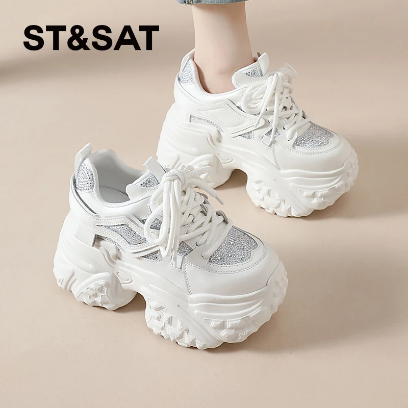 星期六老爹鞋女款2025秋季新款运动鞋小个子增高鞋带钻休闲鞋女鞋