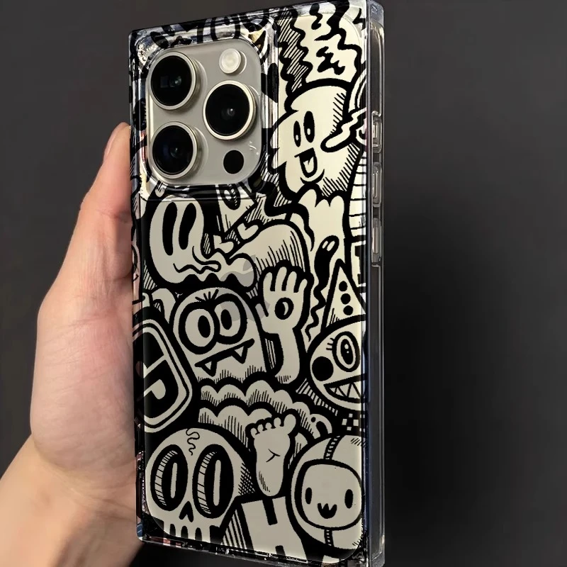 涂鸦怪兽世界适用苹果16手机壳iPhone15promax方块14/13p透明个性