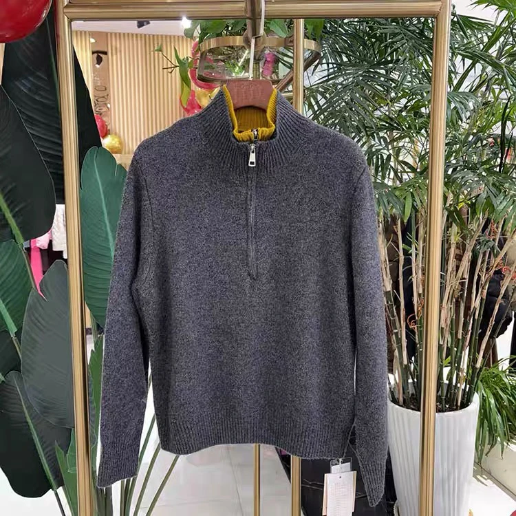 018 双层翻领慵懒加厚毛衣女秋冬新款半开拉链针织衫上衣