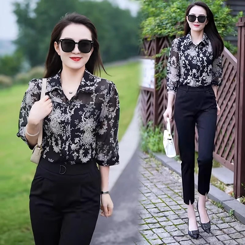 时尚洋气碎花衬衫女2025年新款夏装上衣设计感薄款衬衣潮