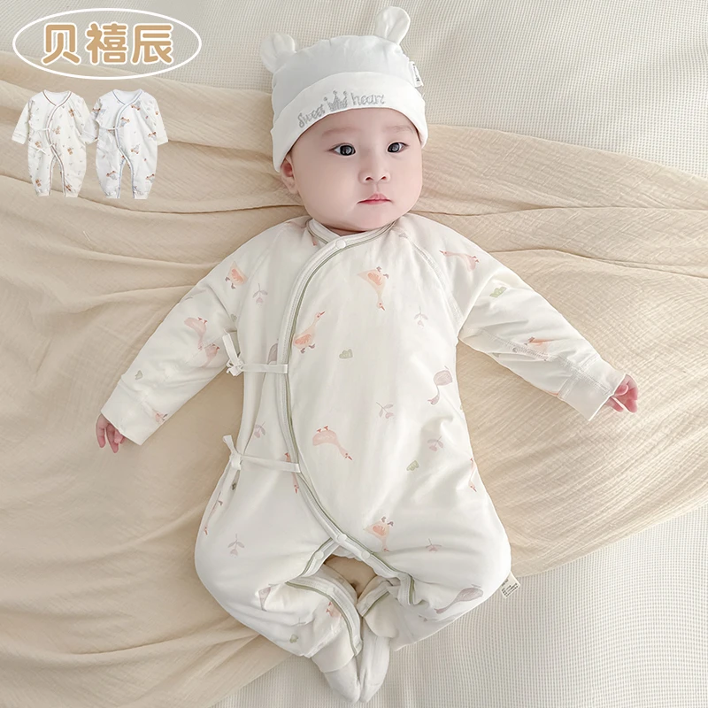 新生婴儿衣服春秋冬季夹棉薄棉男女宝宝保暖连体衣秋装纯棉和尚服