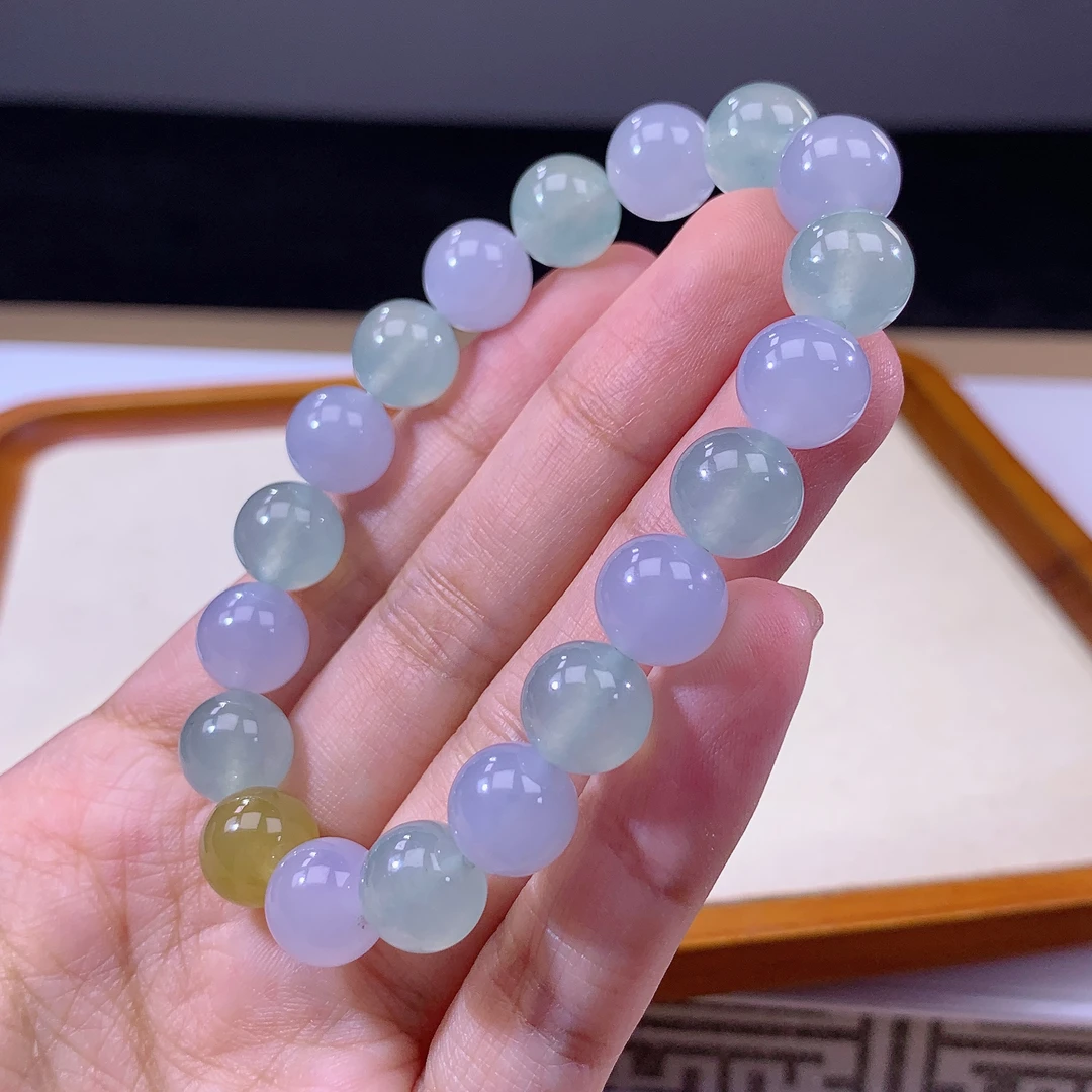 6.30-20-缅甸天然翡翠A货 女款马卡龙手串尺寸:10mm 19颗粒