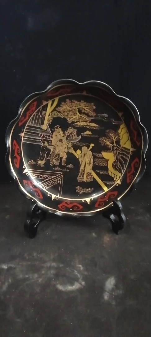 陶瓷汝窑漆制花口赏盘