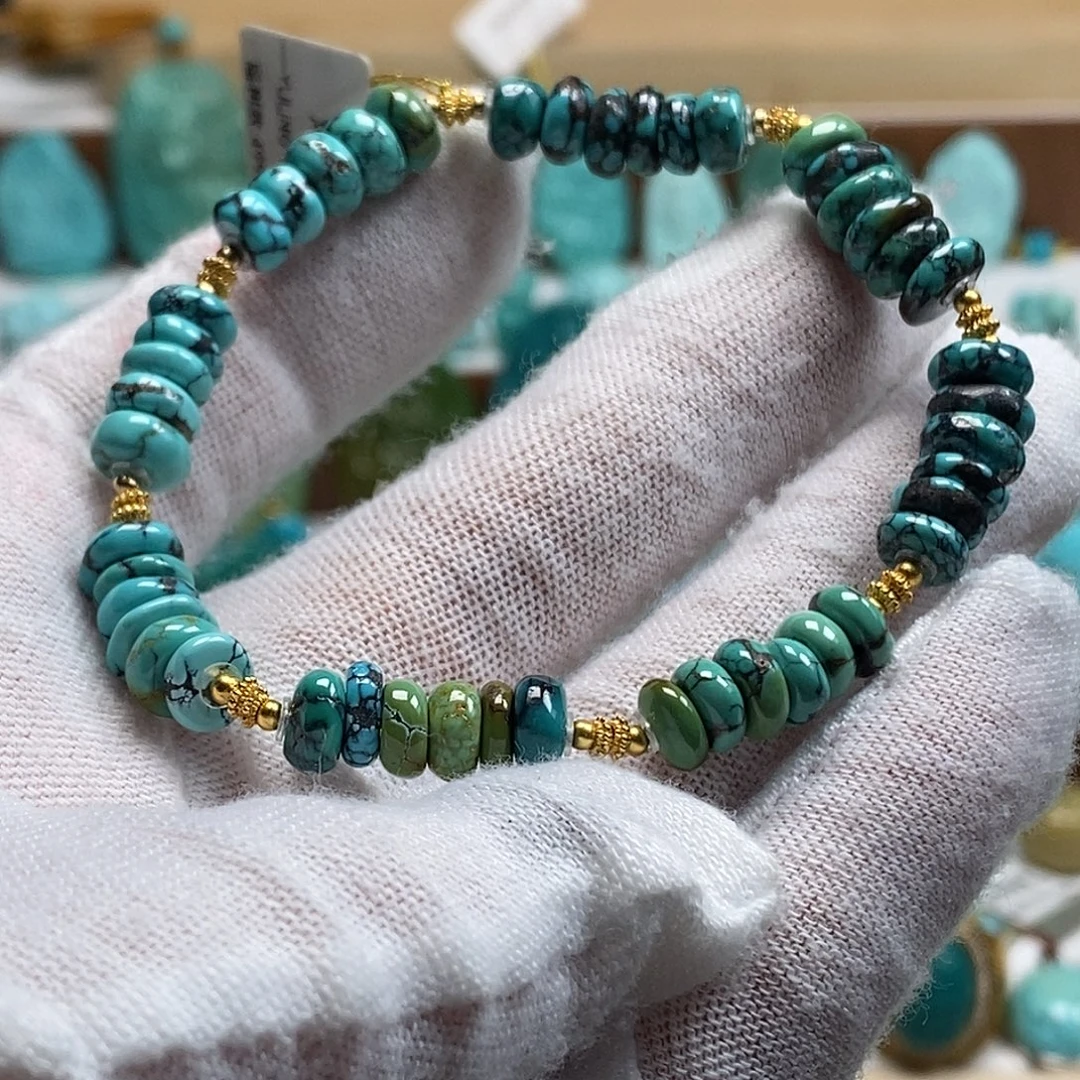 绿松石银S925镀金镶嵌手链
