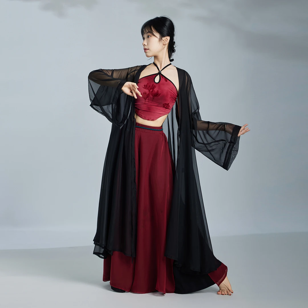 华丽独秀古典舞古风爵士纱衣外披新中式飘逸显瘦舞蹈演出服女
