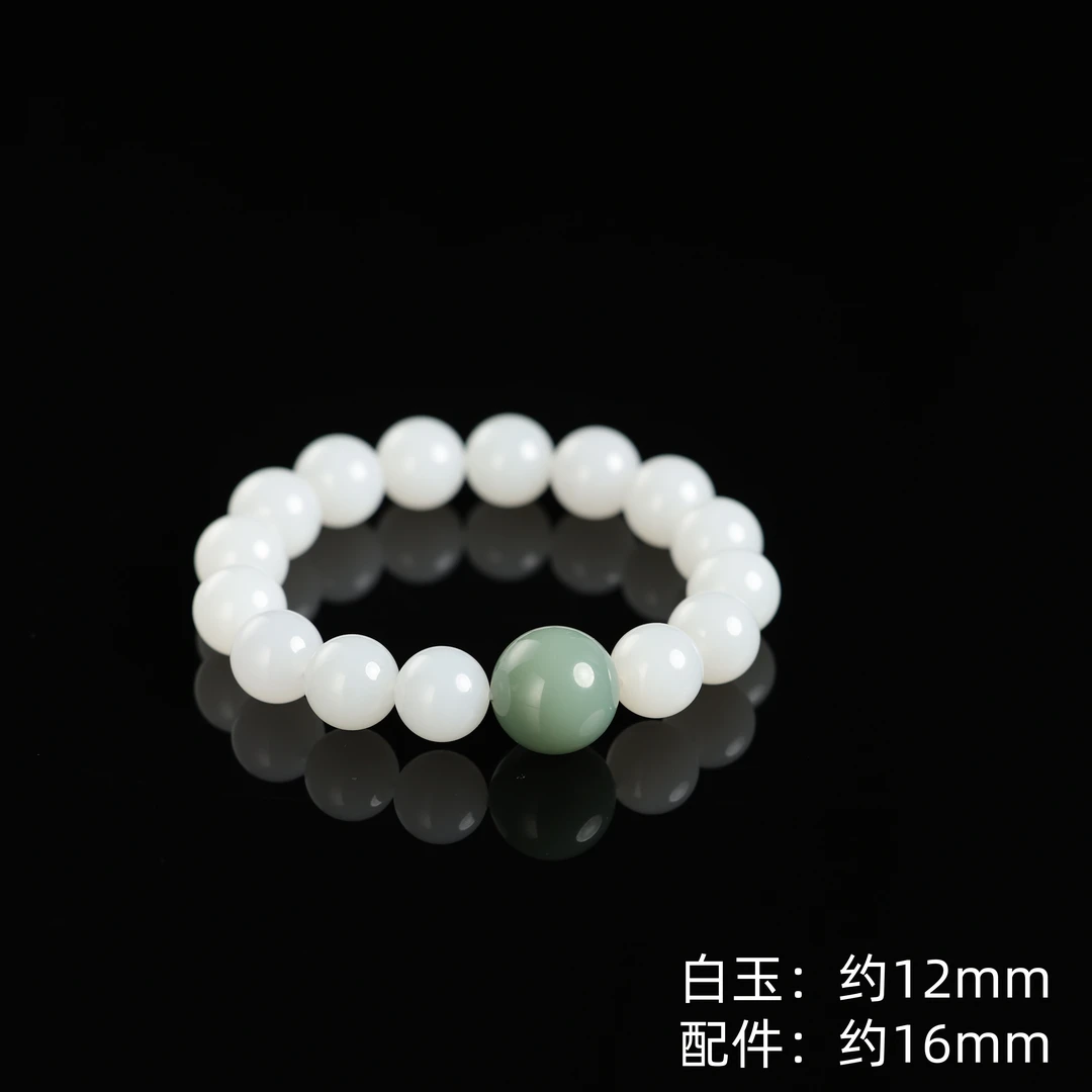 本真 |“编号7879”珍藏级精品和田玉顶俄高白白玉12mm手串