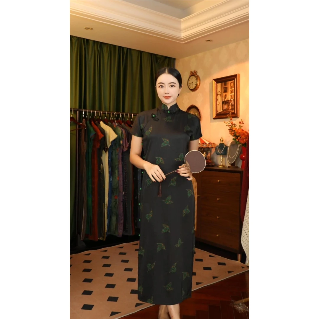 【蝶婉】2025夏款国风显瘦气质优雅古法全开襟日常旗袍130CM