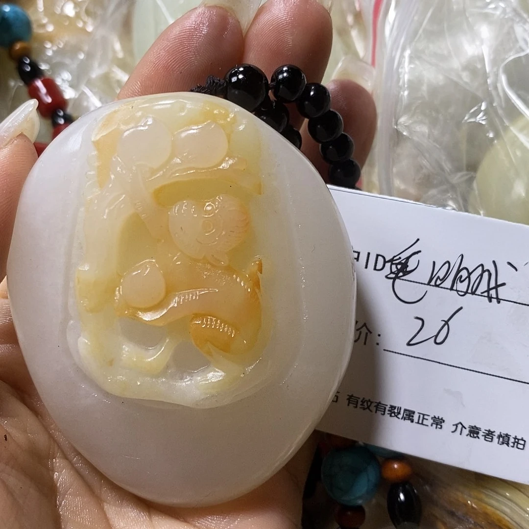 石材毛*成古青石手把件
