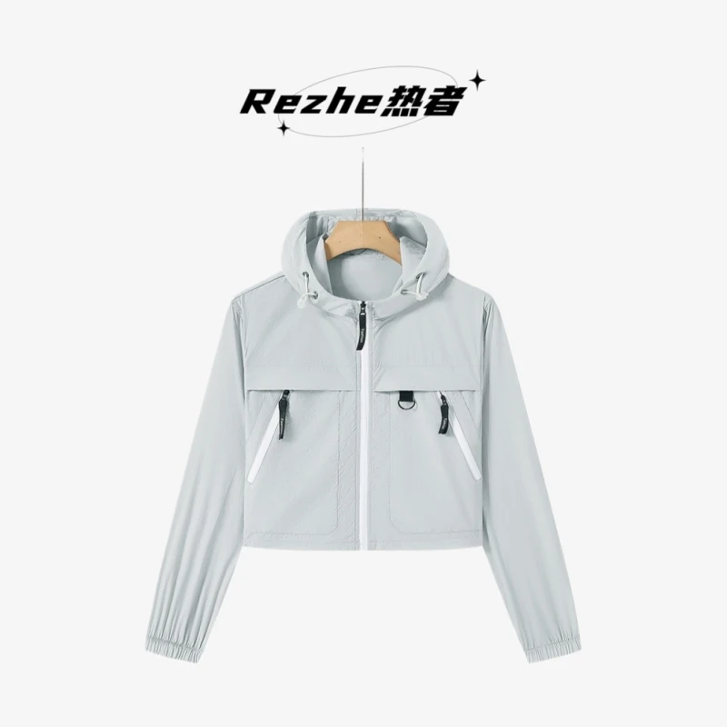 热者夏季零感轻量化防晒衣女冰感轻薄透气户外运动短款连帽外套