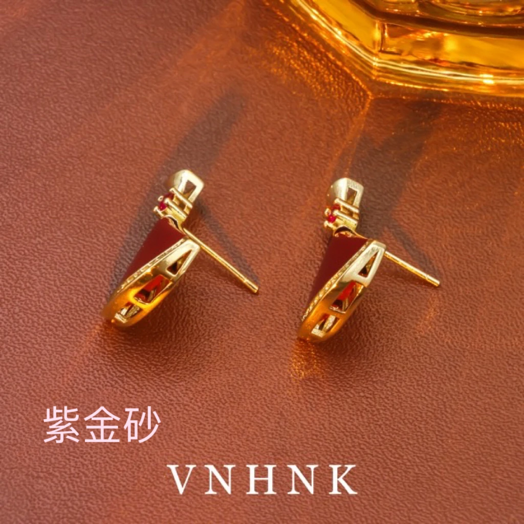 含辰砂工艺品美可儿  N234  红色简约时尚紫金砂耳环预售