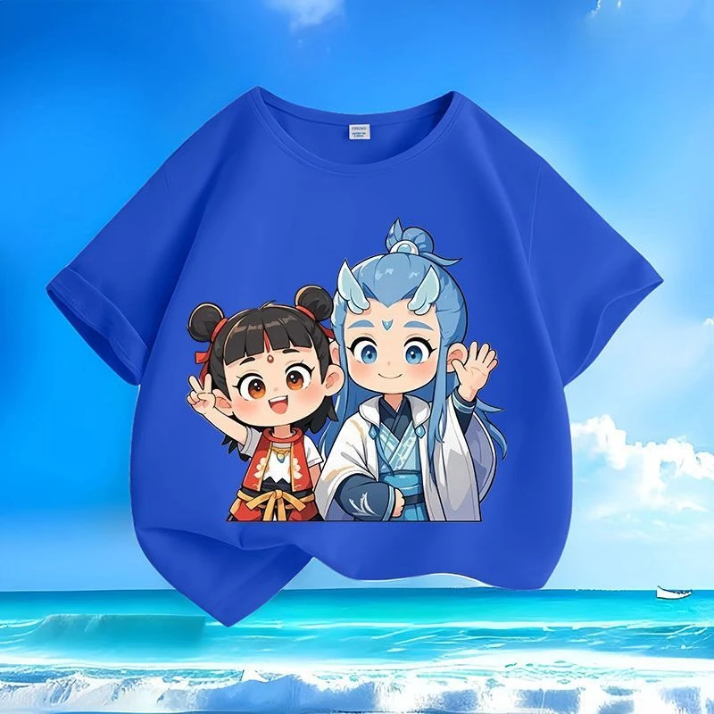 敖丙哪吒2夏季儿童短袖爆款中小童半袖宽松帅气可爱上衣t恤男女童