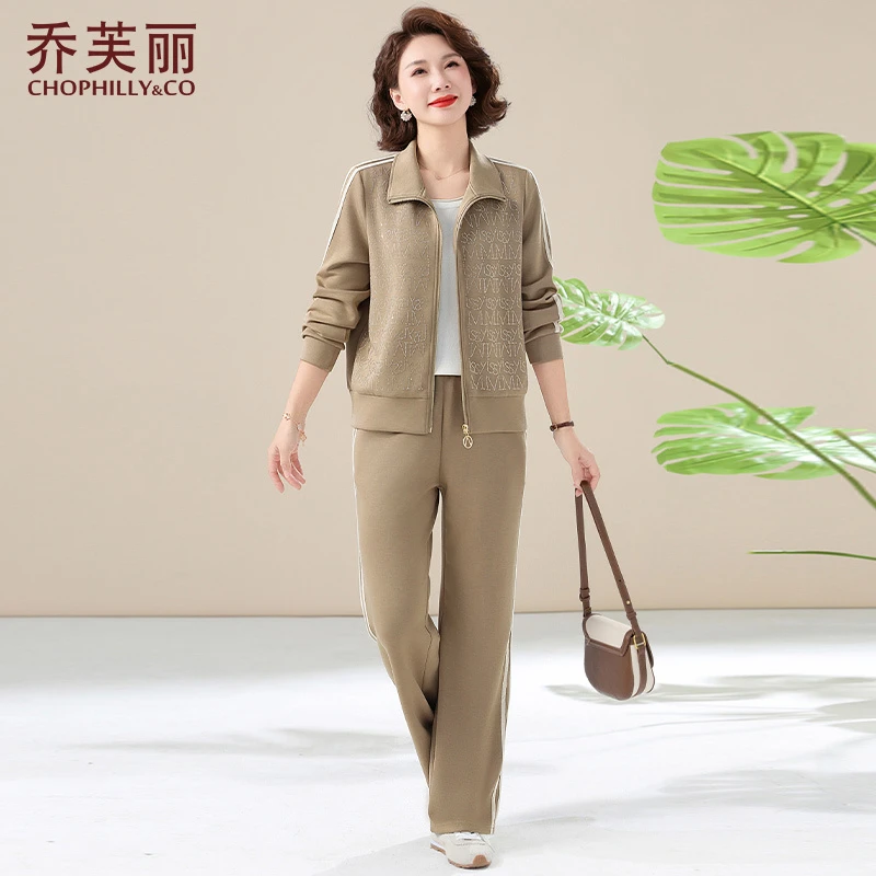 中年妈妈秋装休闲卫衣外套2025新款中老年运动服套装女春秋两件套