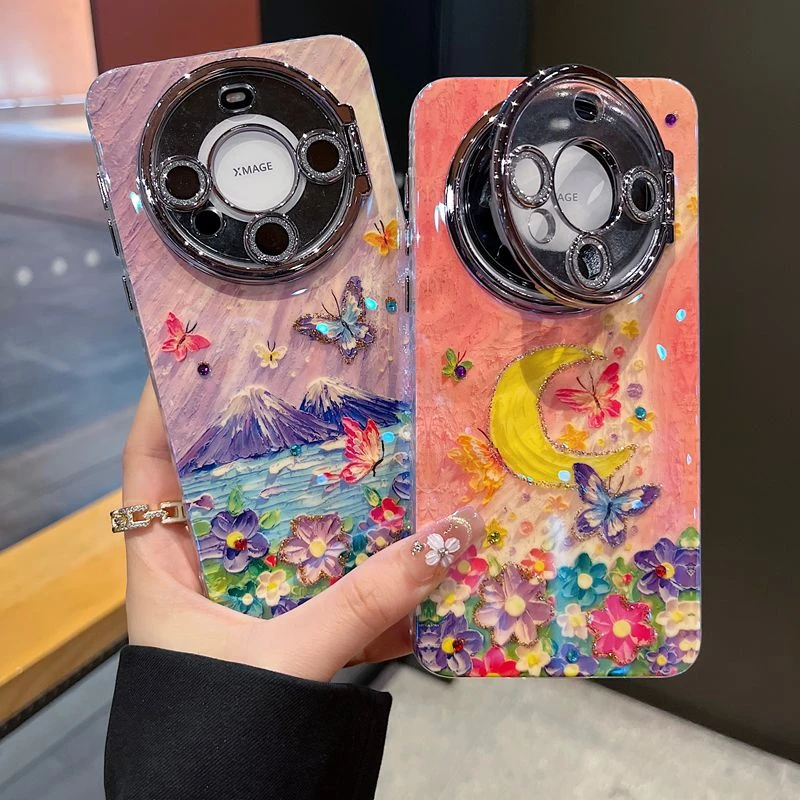 适用华为mate70系列新款手机壳国风月亮蝴蝶全包镜头膜翻盖支架