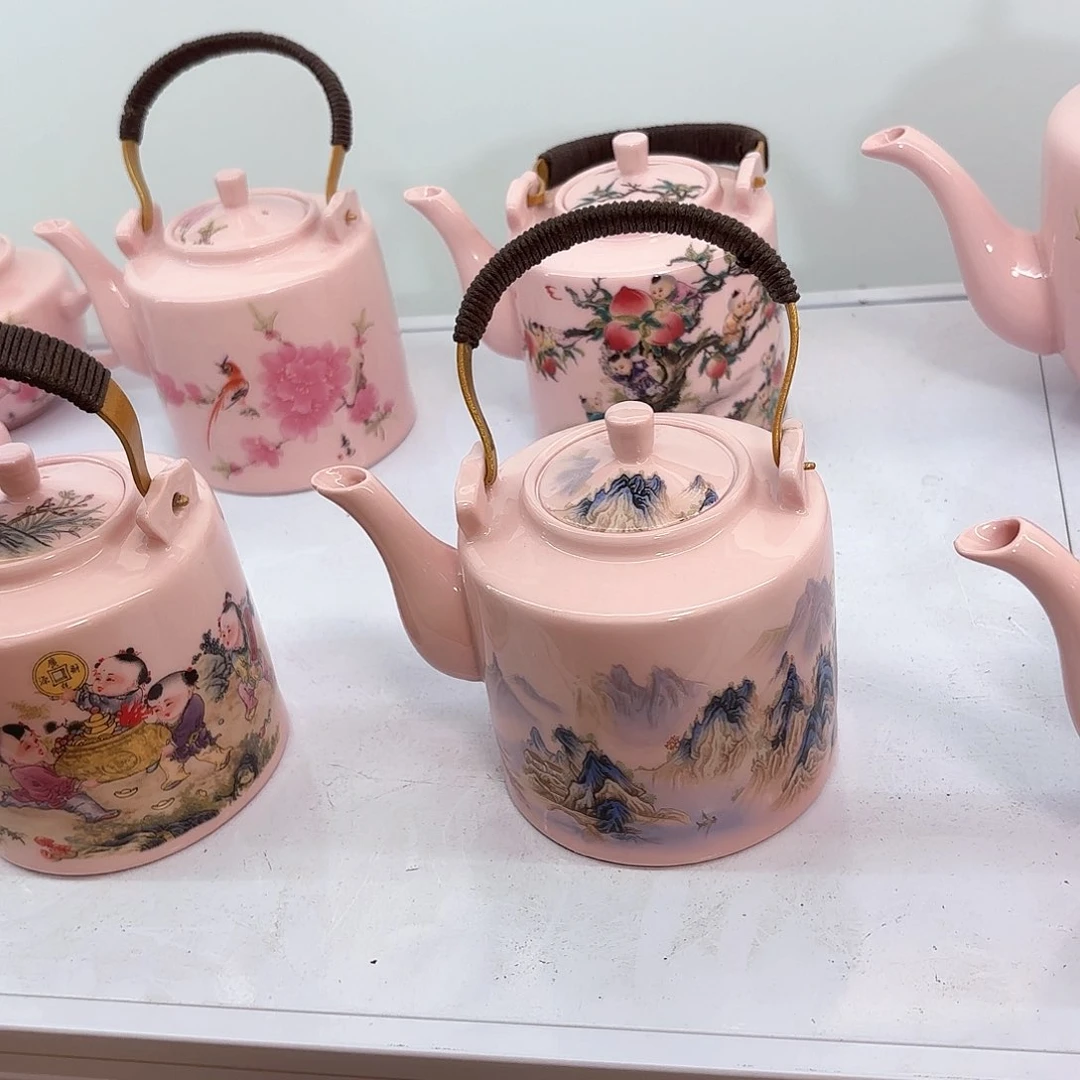 壶陶瓷千里江山图一斤提梁壶红稀稀