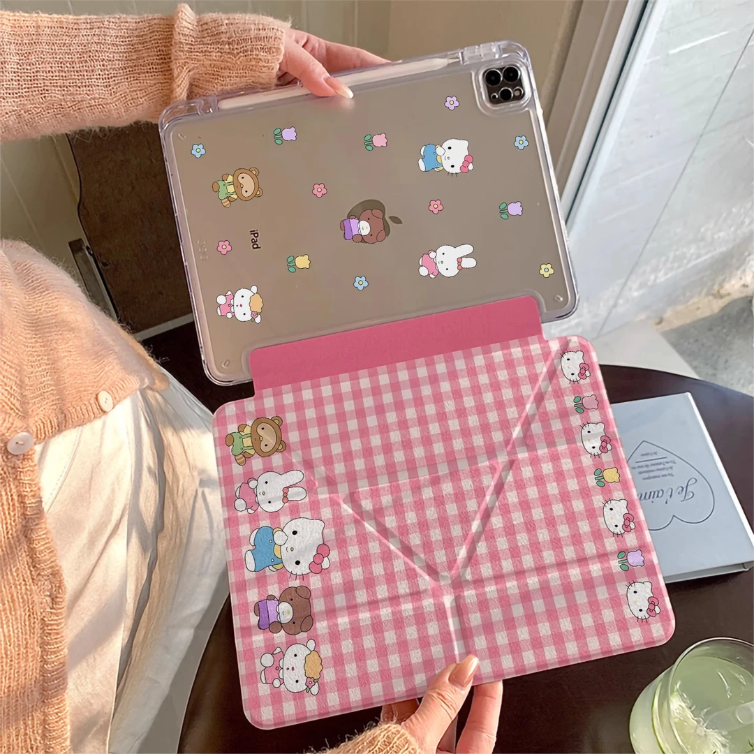 粉格子凯蒂猫适用苹果iPadA16 2025平板保护套iPad11笔槽iPad10壳