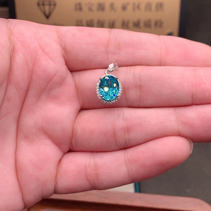 末***秋帕拉依巴碧玺吊坠(不含链)银S925镶嵌蓝