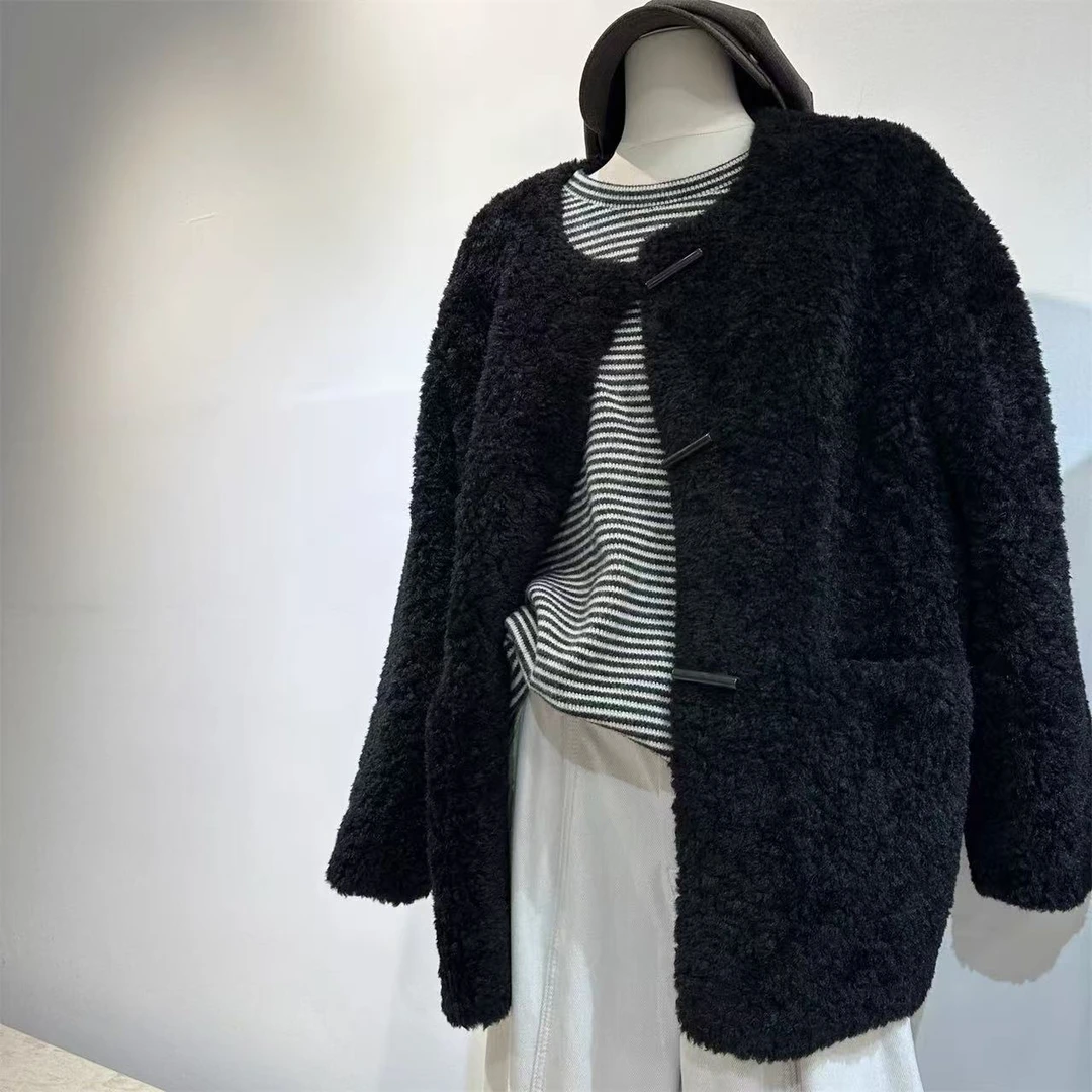 牛角扣毛毛外套女装休闲外套韩系加厚皮毛外套上衣保暖冬季女百搭