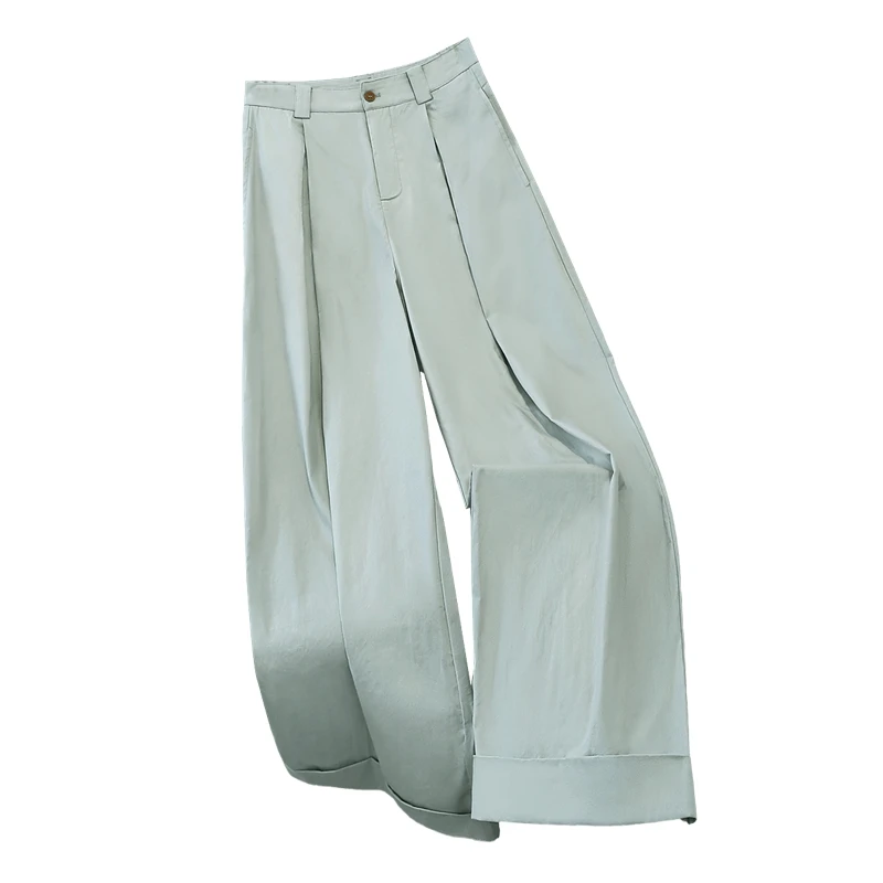 她池宽松款阔腿裤2025春装新款女装捏褶高腰长款休闲裤T51B0022K