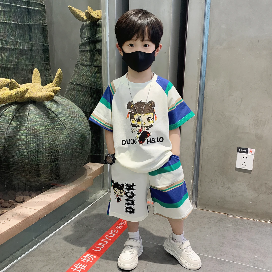 哪吒儿童服装2025新款男童夏季套装小孩夏装短袖衣服时髦运动童装