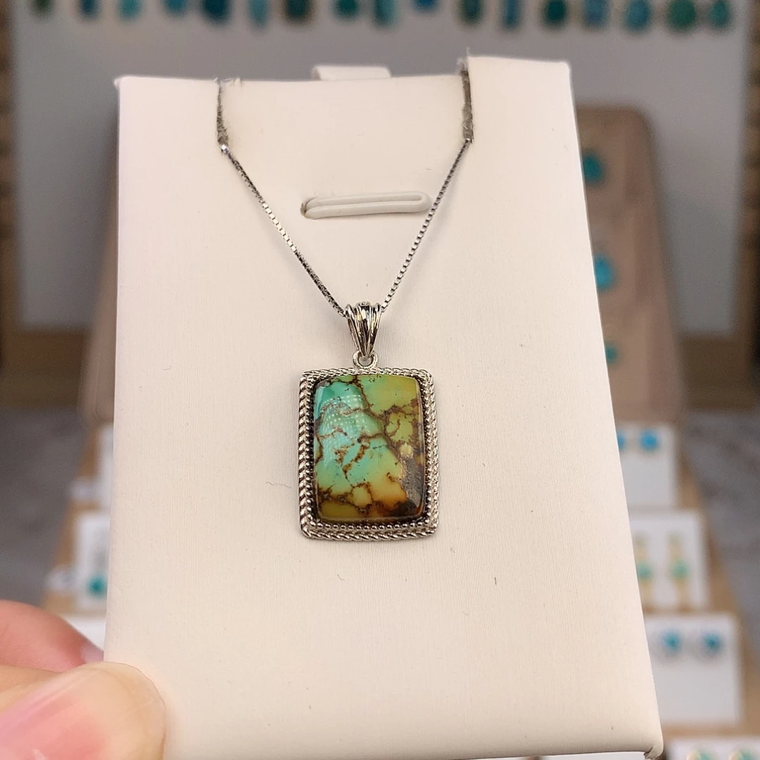 绿松石银S925镶嵌吊坠(不含链)