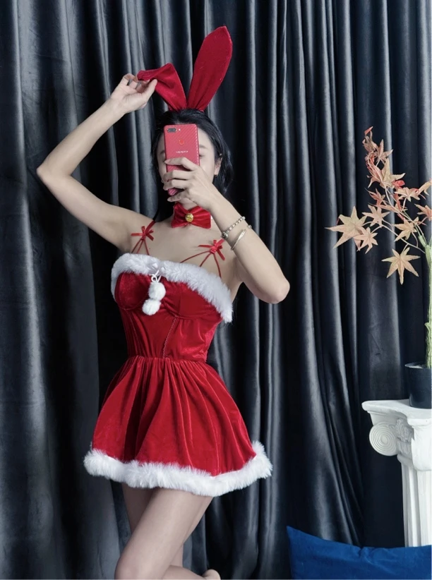 「雾岛蜜语」圣诞束缚·cosplay红色圣诞女郎lolita甜美连衣裙性感