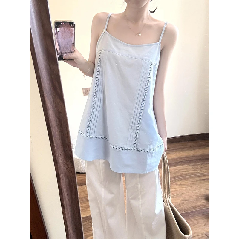 千金清冷感贵系衣服吊带背心上衣韩系夏天衣服慵懒宽松休闲阔腿裤