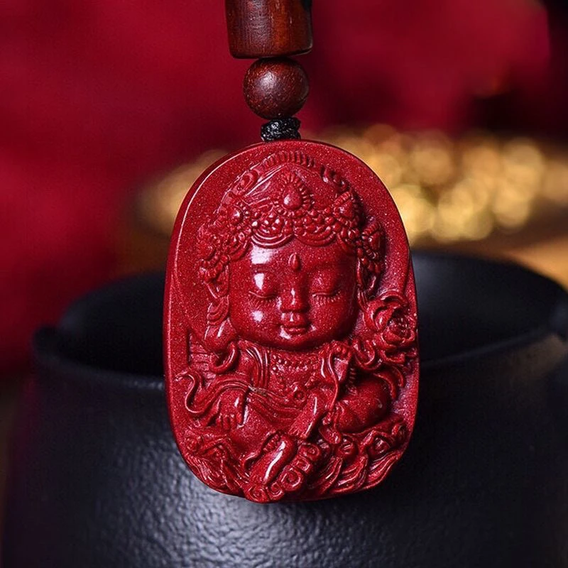 含辰砂工艺品新款朱砂度母吊坠小众吉祥物佛饰品