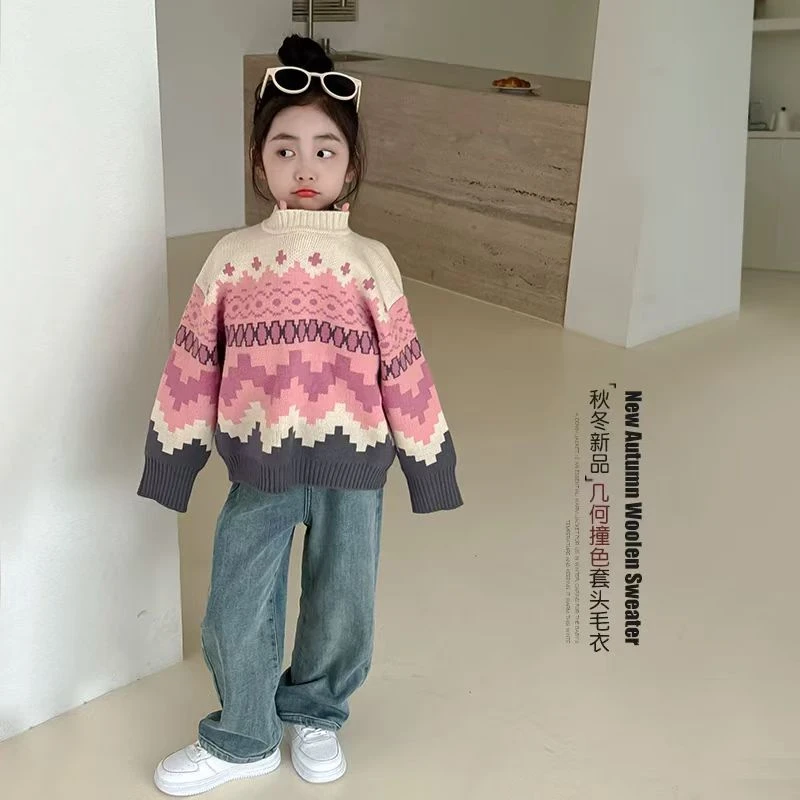 女童毛衣2024秋冬新款洋气女孩加厚针织衫冬装保暖冬季打底衫-YGG