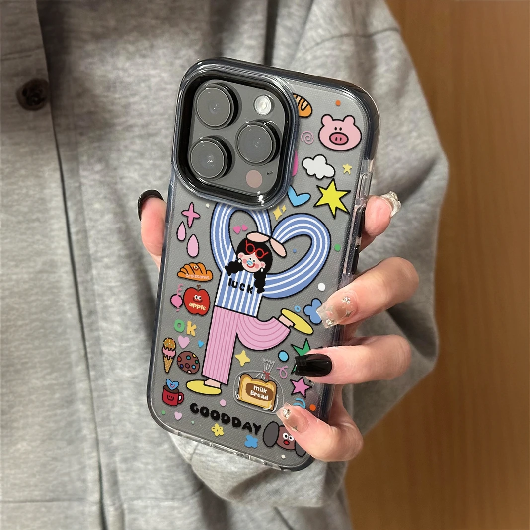 创意比心女孩适用iPhone16/15promax圈圈壳14/13/12pro简约手机壳