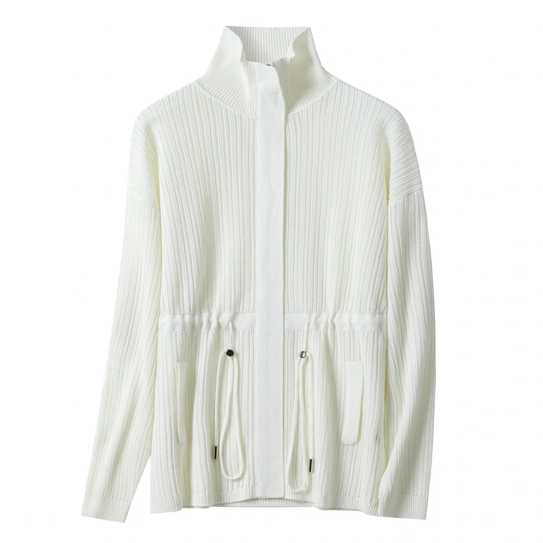 2025年新款高领针织衫时尚不褪色中长款开衫款毛针织衫百搭立领