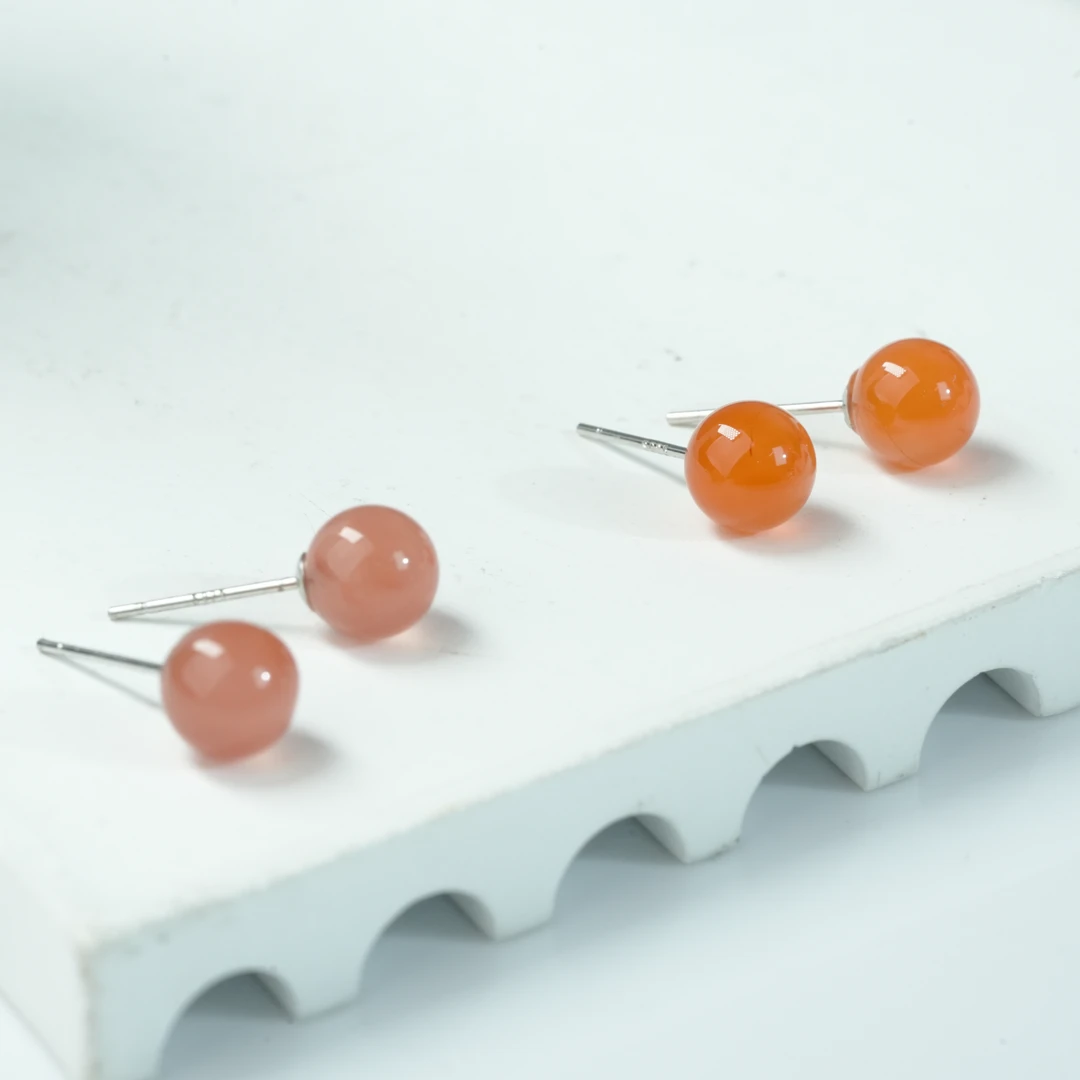 【大白珠宝】s925银镶嵌南红耳钉11-B285X11【多样性发一件】6mm