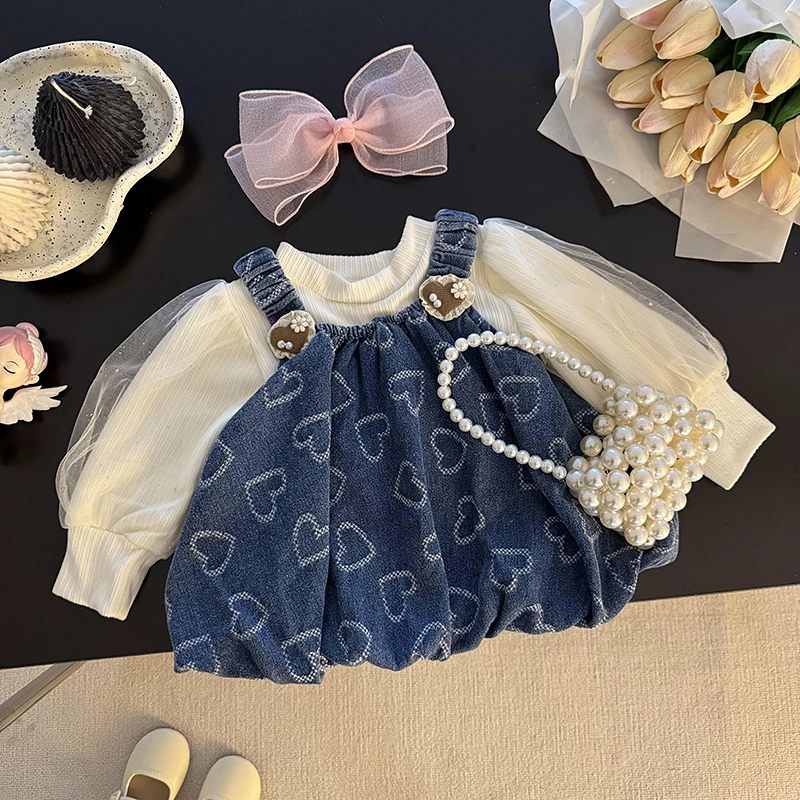 童装女童2025新款春装女宝宝韩版牛仔裙小童吊带裙+打底衫连衣裙