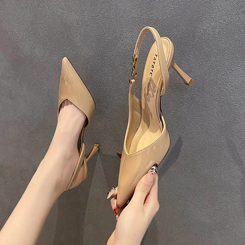 556-10【7厘米】包头凉鞋女2025夏季新款后空配裙子气质尖头高跟鞋