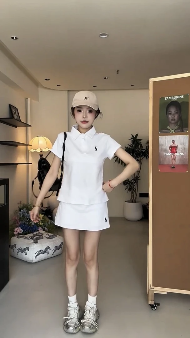 2025夏季新款韩版时尚套装女POLO领刺绣短袖上衣休闲半身裤裙