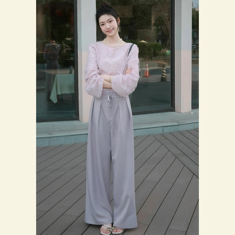 初夏穿搭气质女神范高端盐系轻熟高级感独特漂亮小香风阔腿裤套装