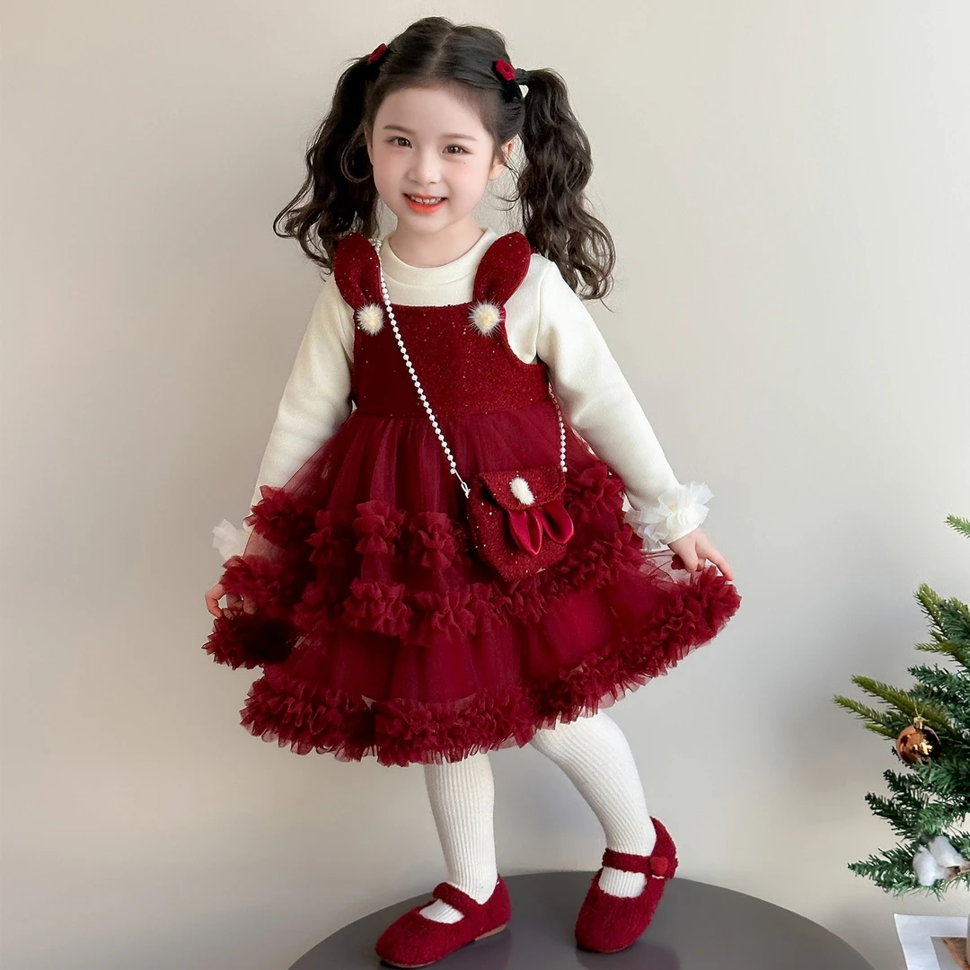 女童加绒连衣裙冬季2025新款韩版宝宝加厚吊带裙洋气儿童冬装裙子