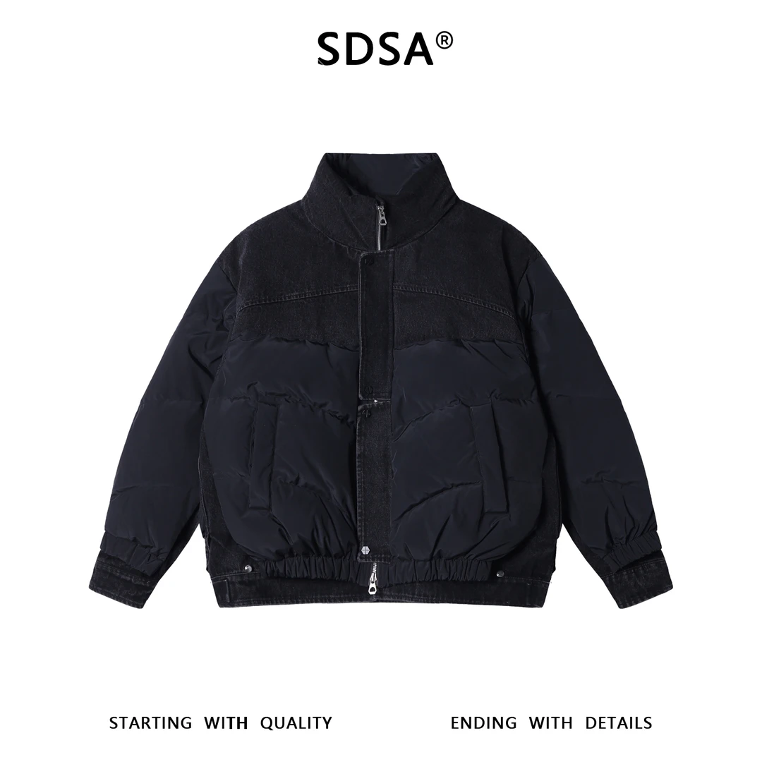 SDSA男士秋冬新款痞帅男装简约纯色拉链立领羽绒服假两件外套百搭