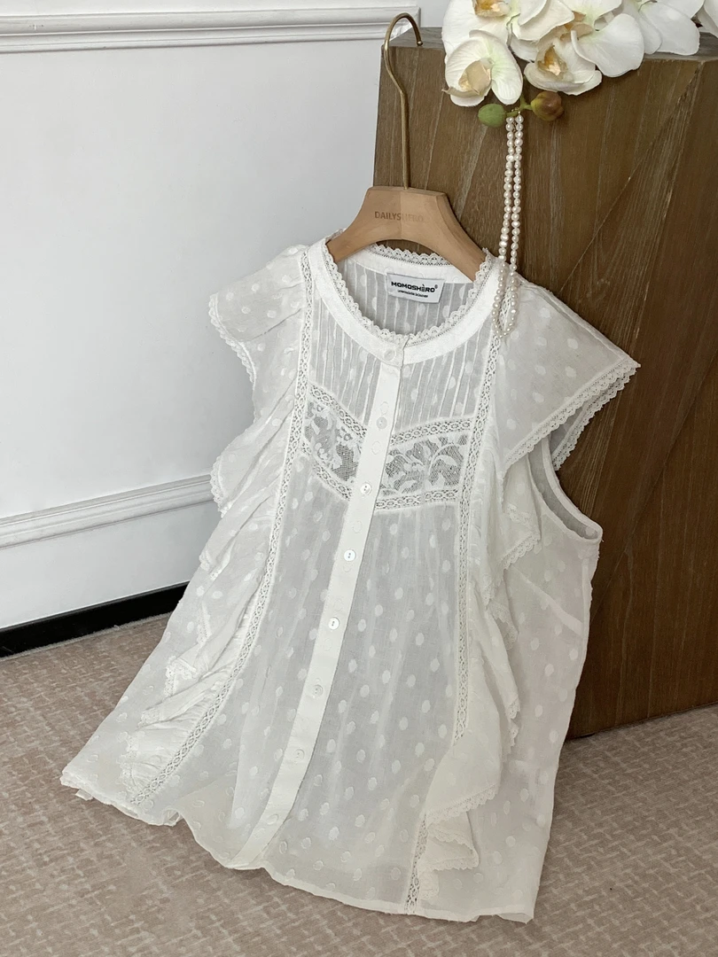 轮M 14【西西里假期】我爱我的夏天！“水溶蕾丝”小飞袖上衣