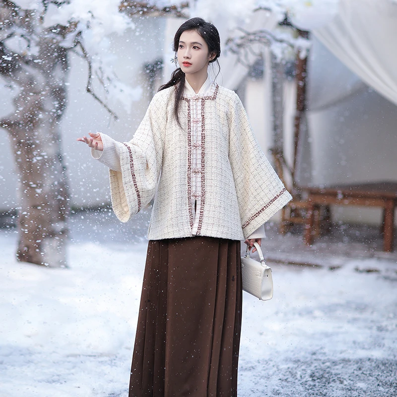 汉尚华莲【暮雪春芽】2024春秋方领半袖披袄汉元素改良国风马面裙