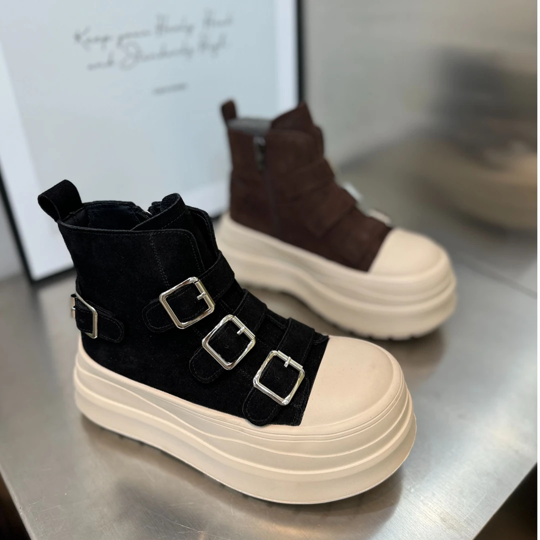 网红新款老爹鞋2024年秋季复古时尚百搭小个子厚底马丁靴6988