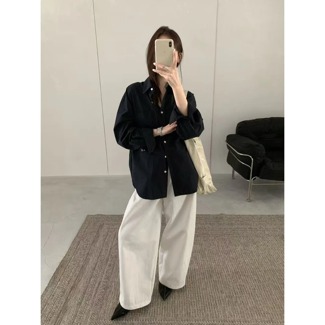 J-E3563#YOUR#韩系翻领精致刺绣字母百搭显瘦衬衫(福利)