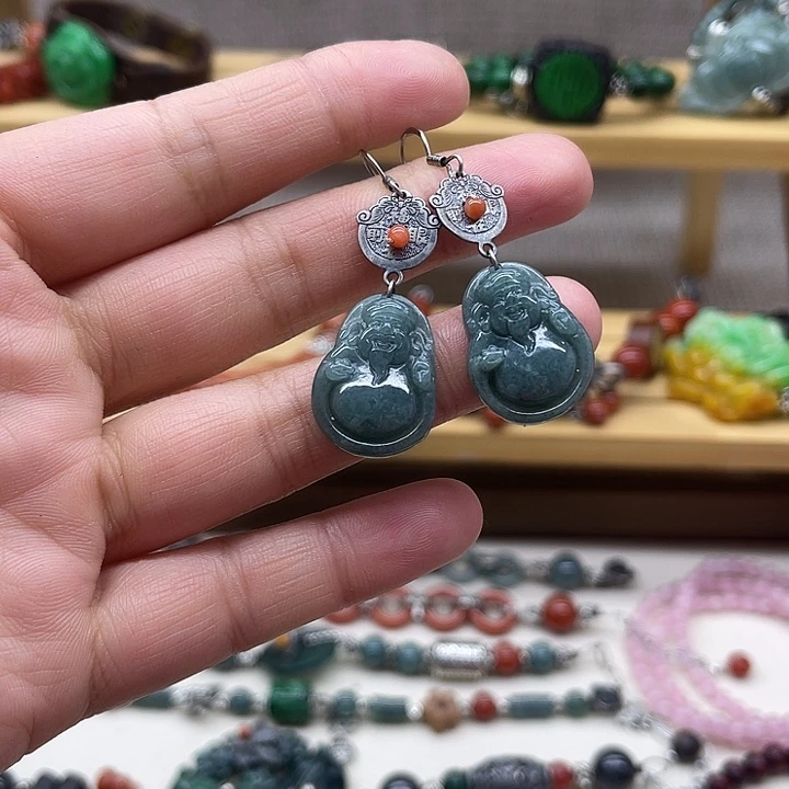 翡翠未镶嵌耳饰123