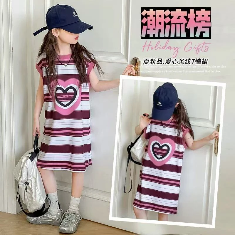 女童海边度假裙多巴胺夏沙滩连衣裙速干运动女孩短袖儿童t恤裙子