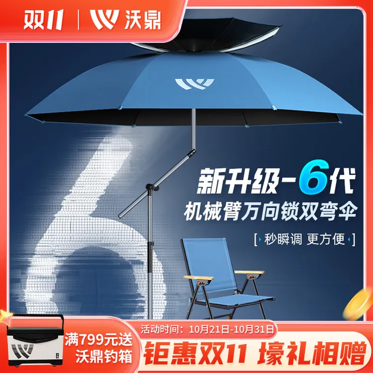 沃鼎第六代钓鱼伞2025新款机械臂钓伞黑胶遮阳伞垂钓雨伞万向伞