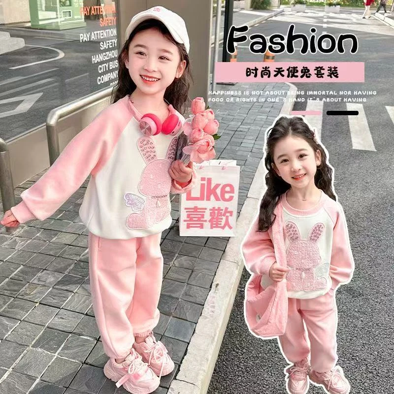女童套装2024春季新款洋气儿童运动休闲卫衣宝宝时髦两件套