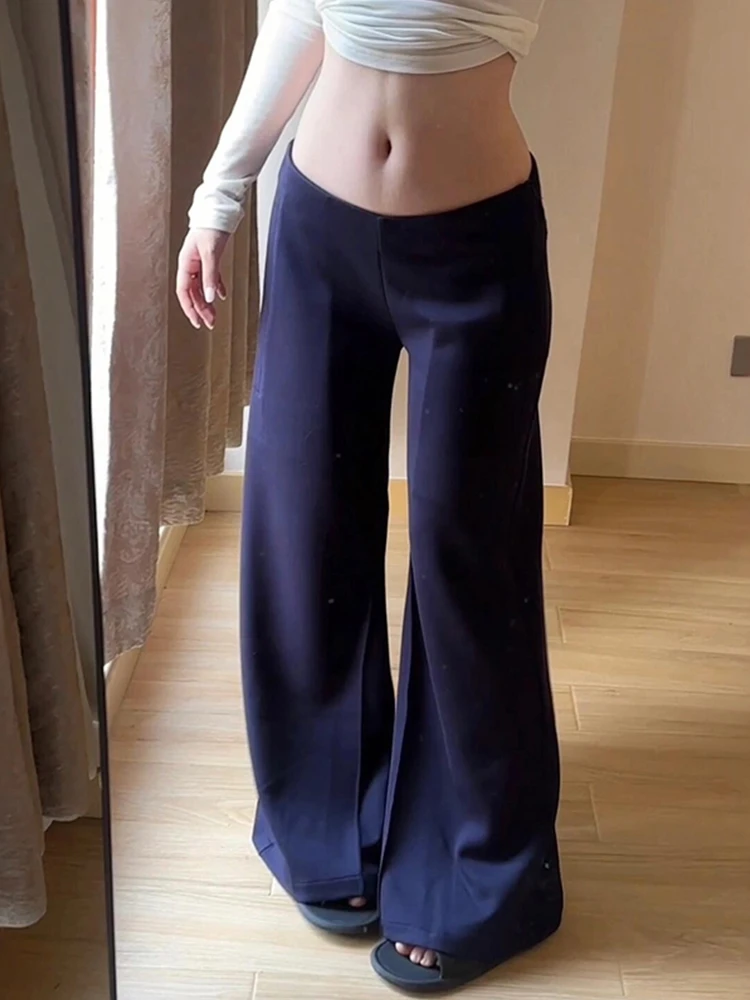 侧边拉链低腰阔腿休闲裤子大码女胖mm显瘦运动裤秋季垂感拖地卫裤