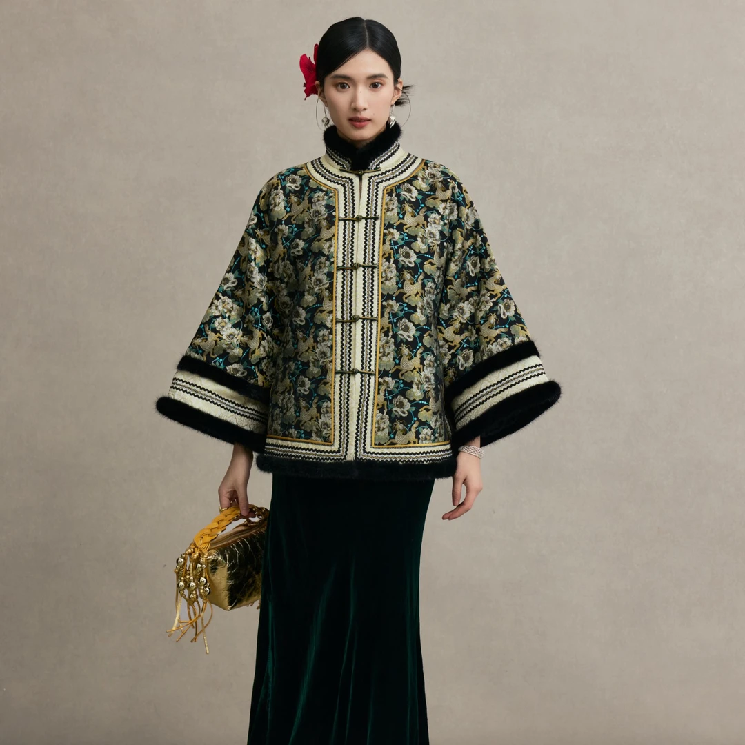 「祥麟儿」乐锦坊复古中国风原创设计手工定制水貂毛女装汉服棉外套